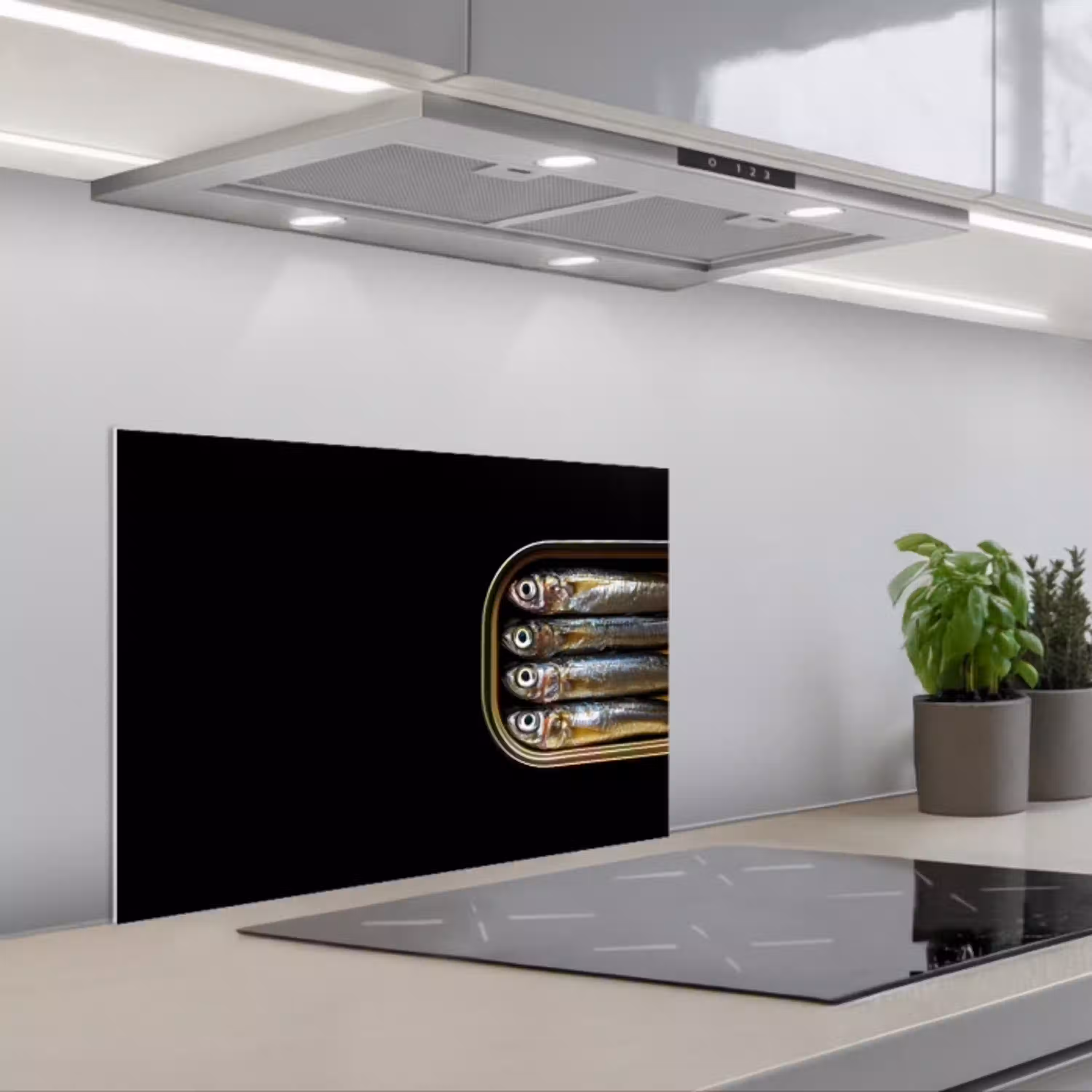 Sardines - Blik - Zwart - Vissen keuken achterwand spatscherm klein -3d_schuin