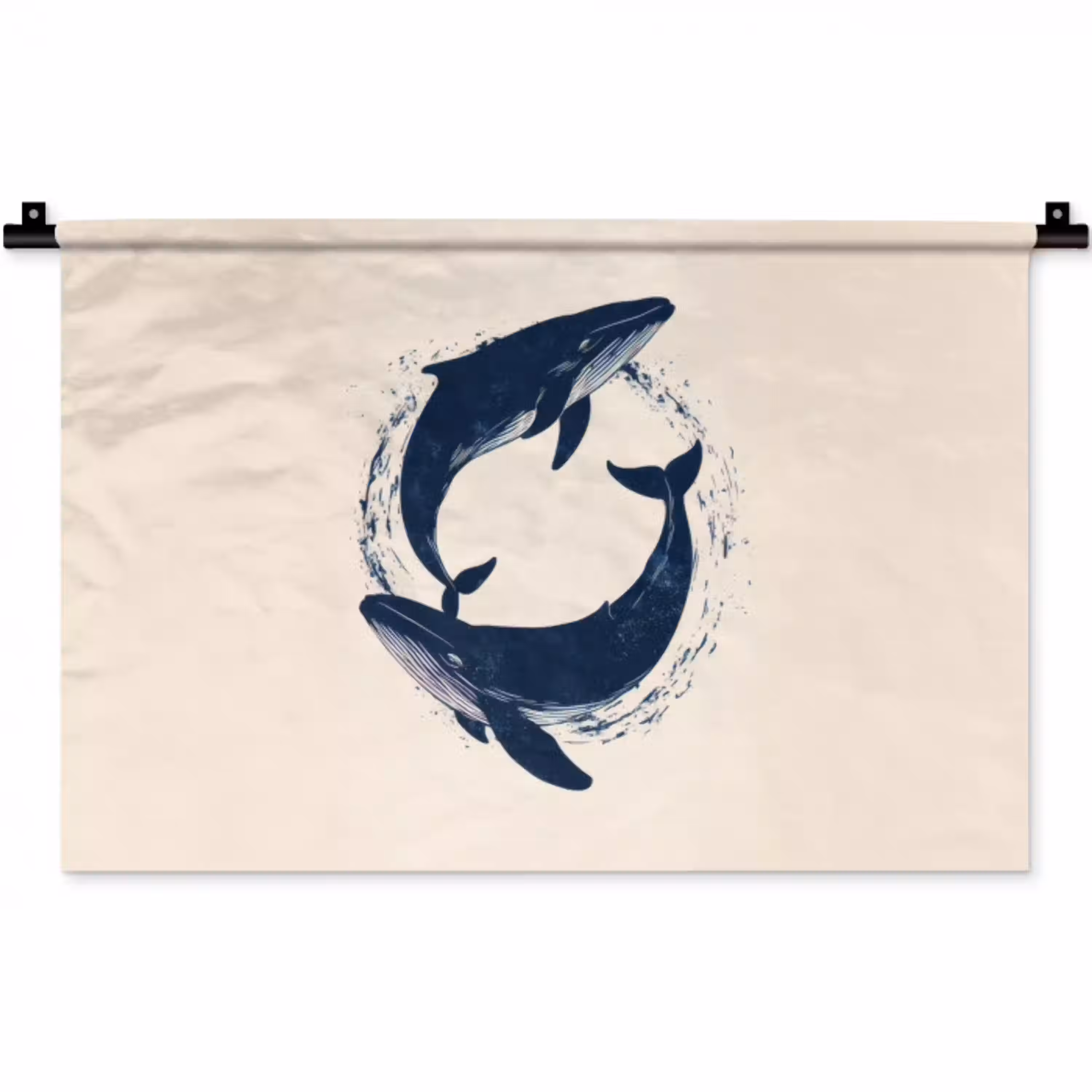 Walvissen - Spetters - Cirkel - Donkerblauw Wandkleed katoen klein -zz3d