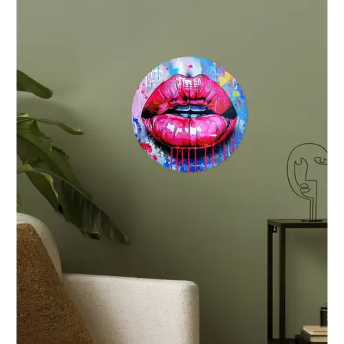 Graffiti - Lippen - Felroze - Geschilderd Wandcirkel behangsticker klein -sfeer2