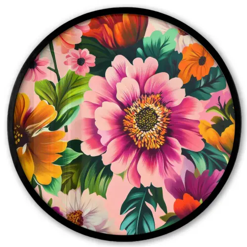 Bloemen - Kleurrijk - Roze Fotolijst rond zonder passe partout klein -3d