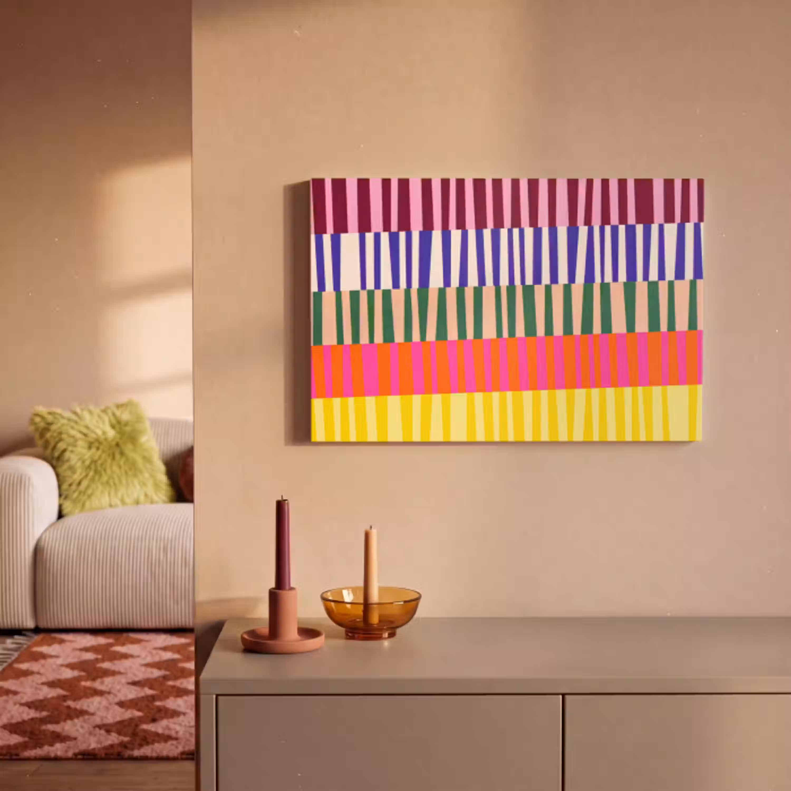 Patroon - Strepen - Abstract - Modern - Kleurrijk canvas 2cm klein -sfeer1