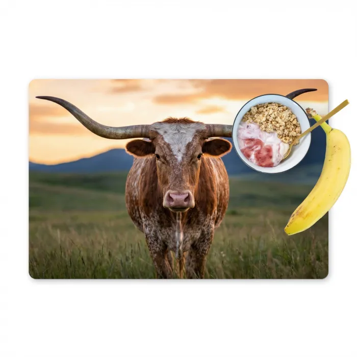 Longhorn - Landschap - Zonsondergang Placemat vinyl groot -zzzproduct_Kitchenyeah-website