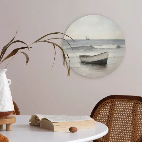 Roeiboot - Zee - Horizon Akoestische PET Vilt - Rond klein -sfeer3