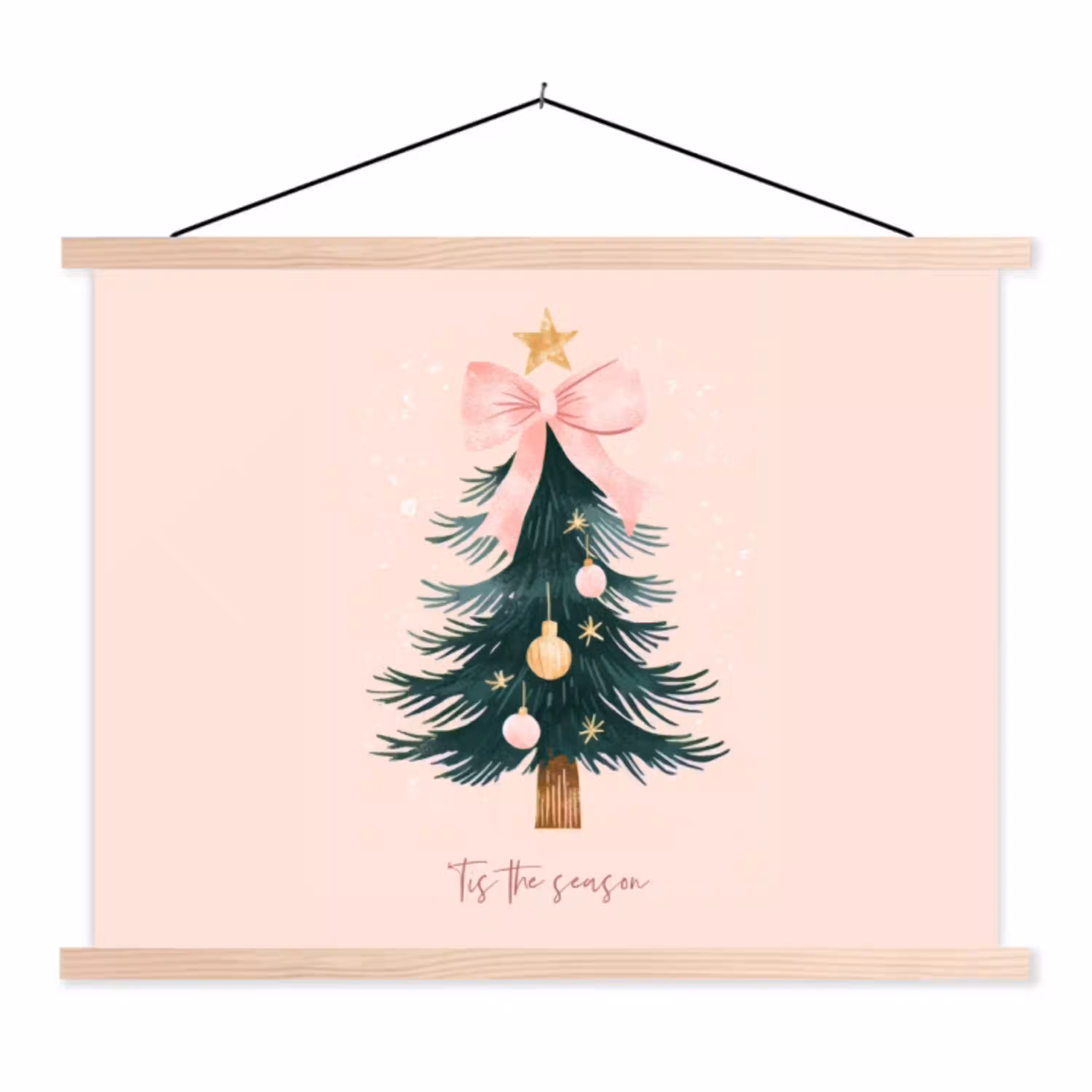 Christmas Season - Kerst - Kerstboom - Roze textielposter latten blank klein -3d