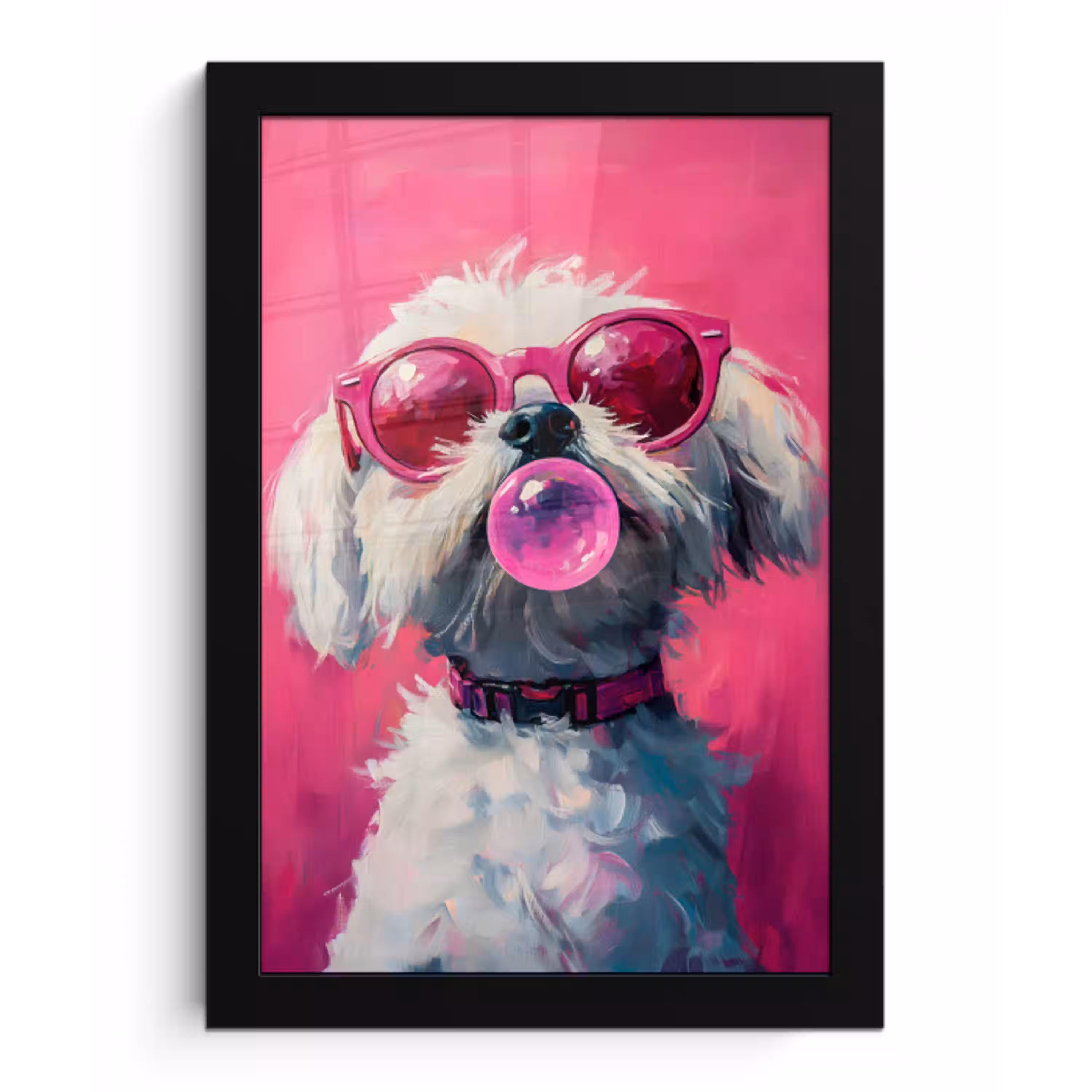 Pink - Hond - Bubbel fotolijst zwart zonder passe partout klein -3d
