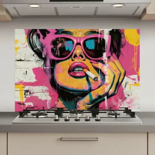 Portret - Vrouw - Abstract - Zonnebril keuken achterwand spatscherm klein -3d_website