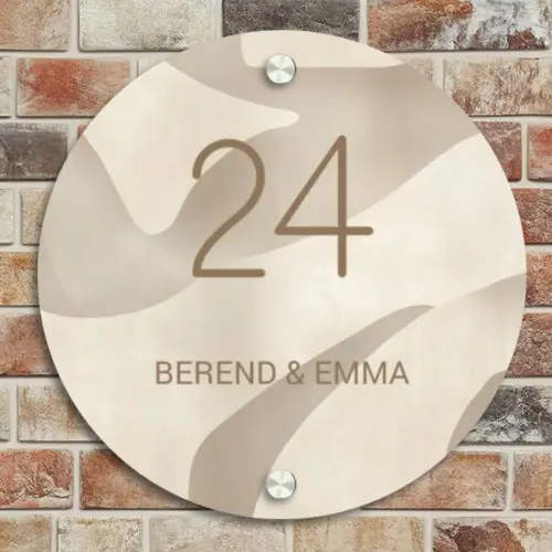 Beige organisch - Klassiek Naambord Rond klein -sfeer2