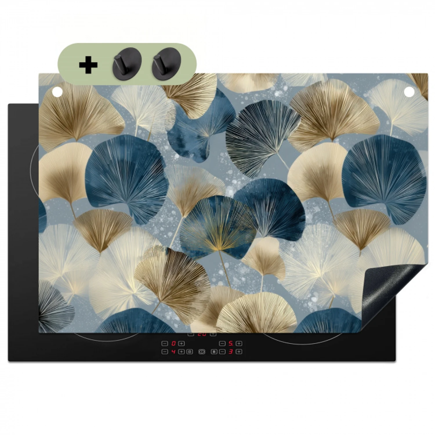 Bladeren - Abstract - Goud - Blauw Inductie beschemer met haakjes klein -3d