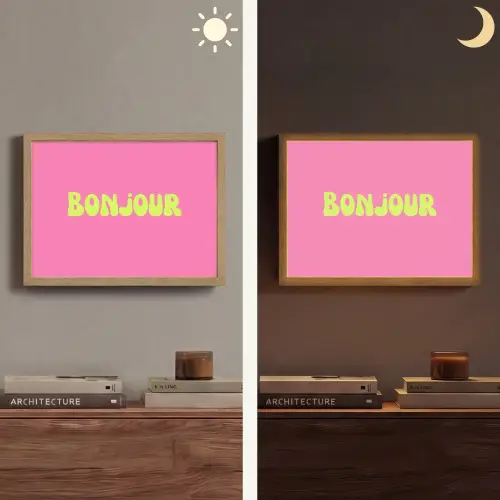 Roze - Groene bonjour - Organisch Light Box met batterij (Wandlamp) middel -sfeer3