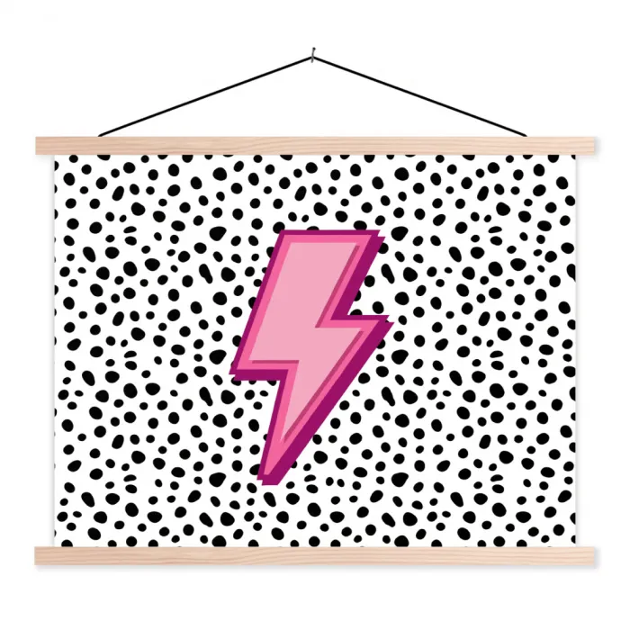 Bliksem - Roze - Stippen textielposter latten blank klein -3d