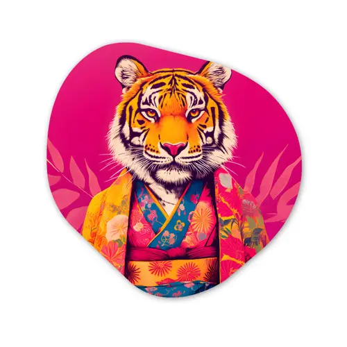 Tijger - Kimono - Planten - Roze Wandcirkel Organisch Plexiglas middel -3d