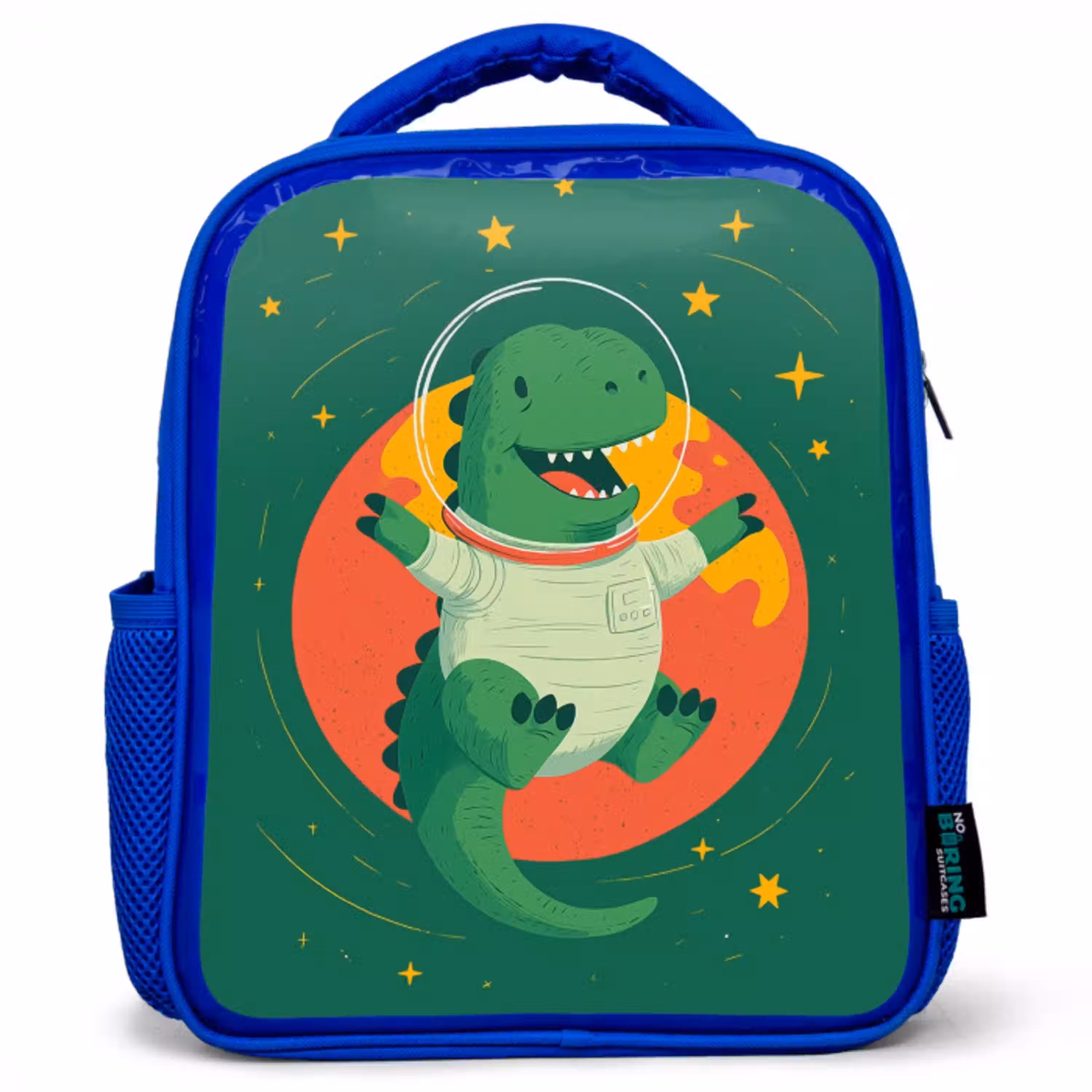 Dino - Groen - Planeet Kinderrugzak - Blauw middel -3d