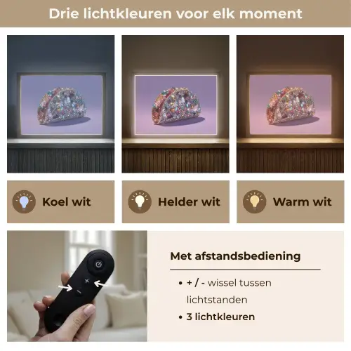 Edelstenen - Glitters - Paars - Kleurrijk Light Box met batterij (Wandlamp) middel -USP_lichtkleurNL