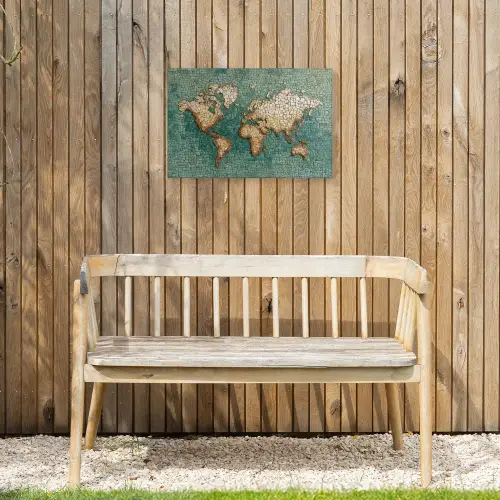 Wereldkaart - Gebroken tegels - Mozaïek Tuinposter op houten frame 2 cm dik klein -sfeer4