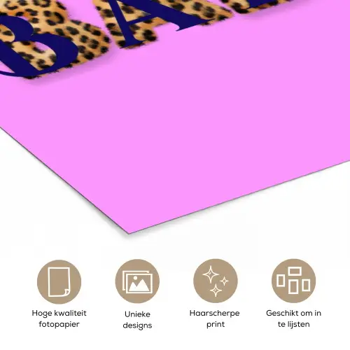 Felroze - Badass - Panterprint - Schaduw poster papier klein -closeup_NL