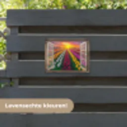 Doorkijk - Bloemen - Tulpen - Kleurrijk - Zonsondergang tuinposter los doek klein -sfeer3