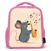 Muis - Saxofoon - Muzieknoten Kinderrugzak - Roze middel -3d