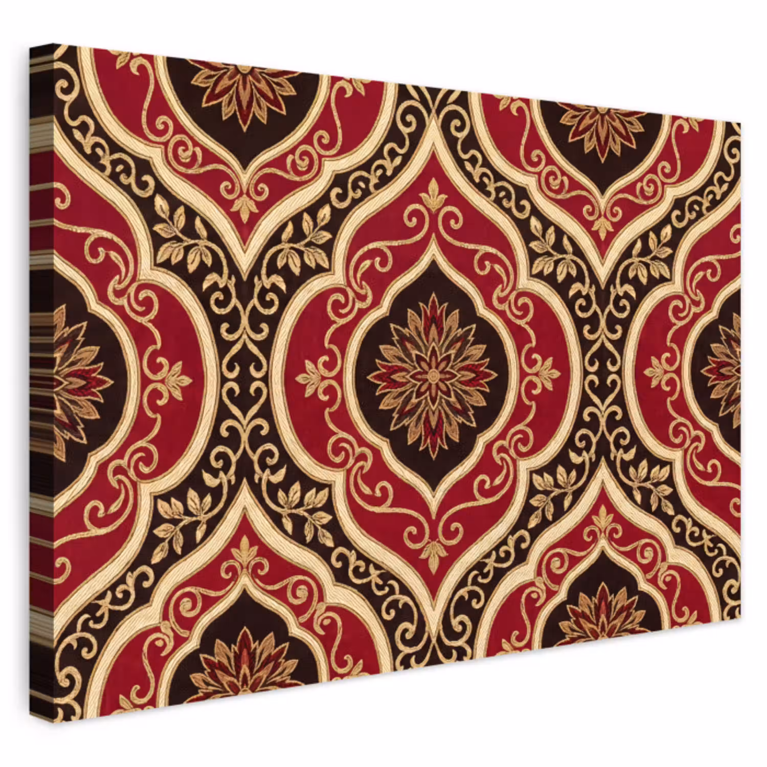 Patroon - Ornament - Barok - Rood - Goud Tuinposter op houten frame 2 cm dik klein -3d