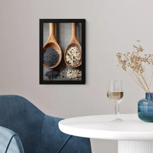 Houten - Lepels - Rijst - Zaden fotolijst zwart zonder passe partout klein -sfeer4