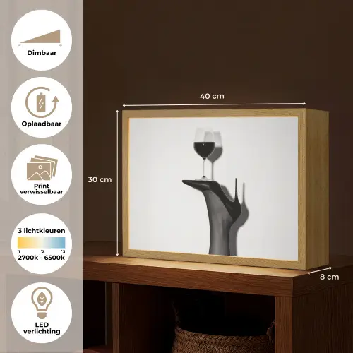 Hak - Wijn - Minimalistisch - Zwart Light Box met batterij (Wandlamp) middel -USP_websiteoverzichtNL