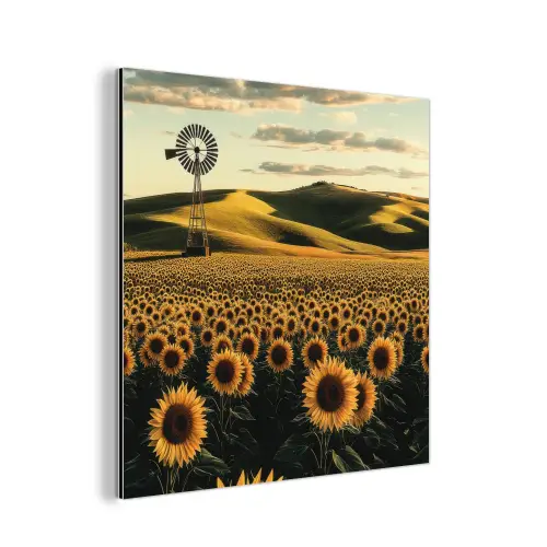 Zonnebloem - Veld - Windmolen aluminium wit klein -3d