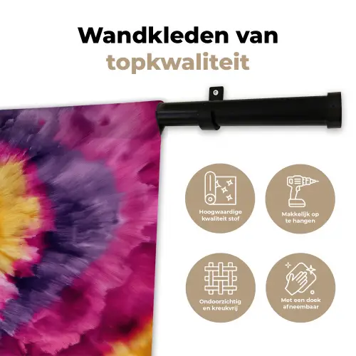Tie dye - Hartvorm - Vlammen - Oranje Wandkleed katoen klein -sfeer2