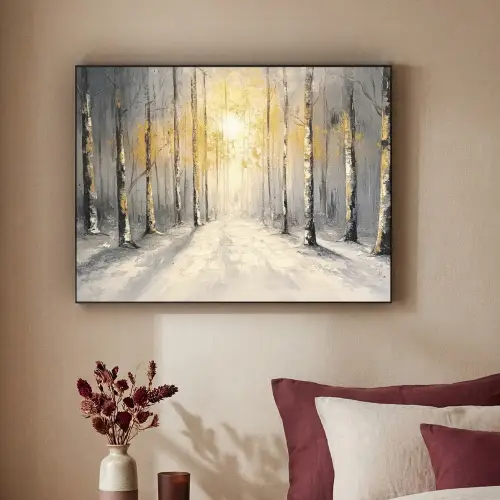 Winter - Abstract - Sneeuw - Natuur - Zon Textielframe zwart klein -sfeer1