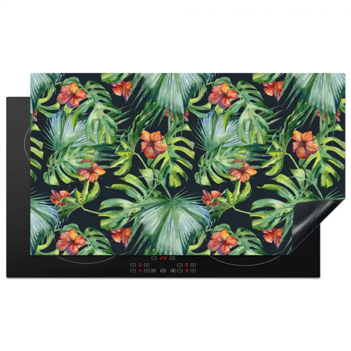 Bladeren - Bloemen - Jungle - Tropisch Inductie beschermer vinyl 3mm groot -3d