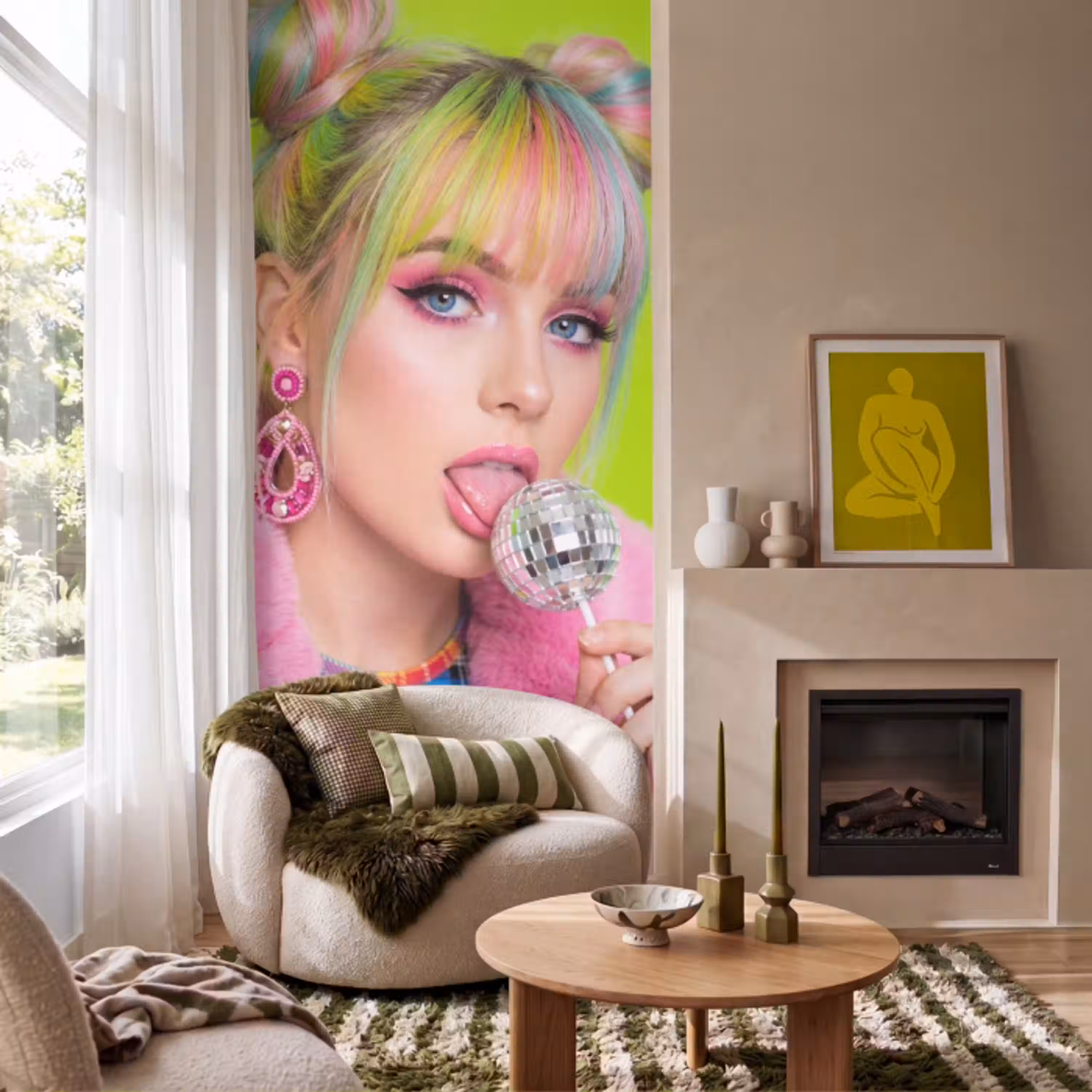Vrouw - Kleurrijk haar - Pop art - Modern - Levendig Behang Vlies klein -sfeer2
