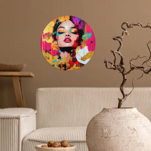 Vrouw - Abstract - Kleurrijk Wandcirkel behangsticker klein -sfeer1