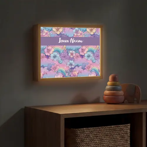 Regenbogen - Bloemen - Kleurrijk - Wolken Light Box met batterij (Wandlamp kind) middel -sfeer5_kind