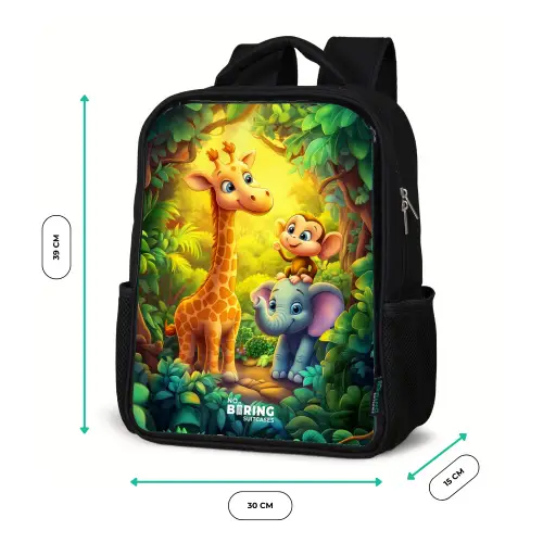 Giraf, olifant en aapje in het bos Rugzak - Zwart middel -productfoto_formaten