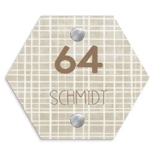 Beige raster - Modern Naambord Hexagon klein -3d