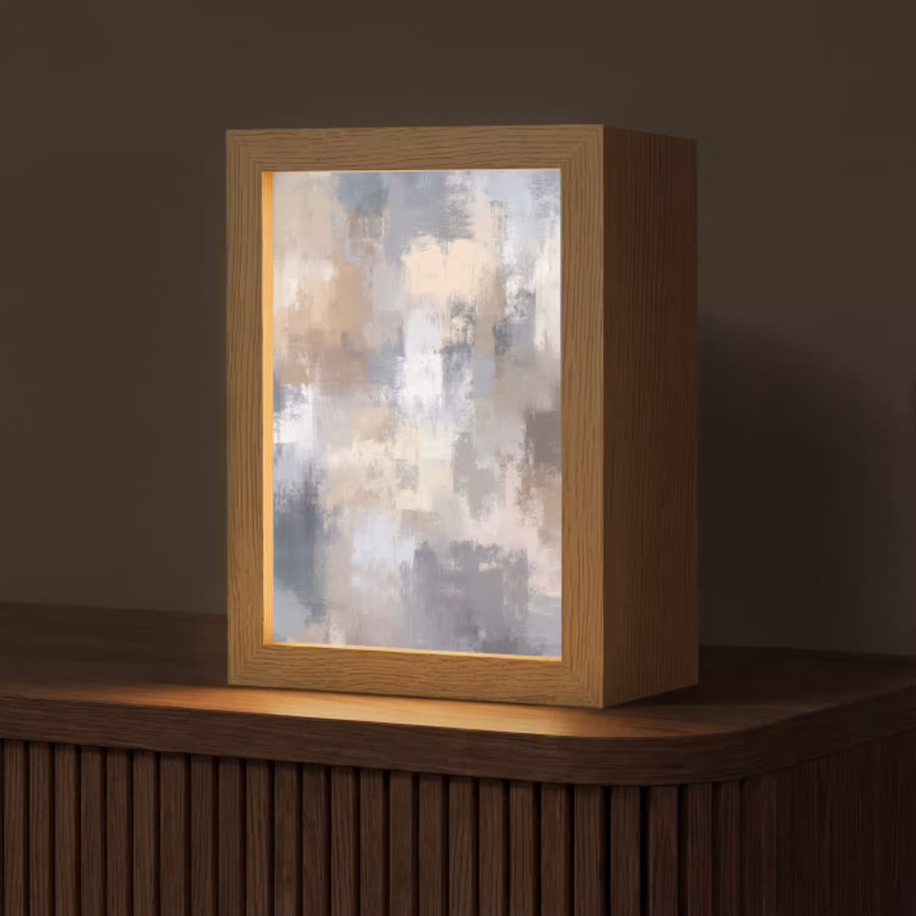 Penseelstreken - Schilderij - Beige Light Box met kabel (Tafellamp) klein -z3d_website