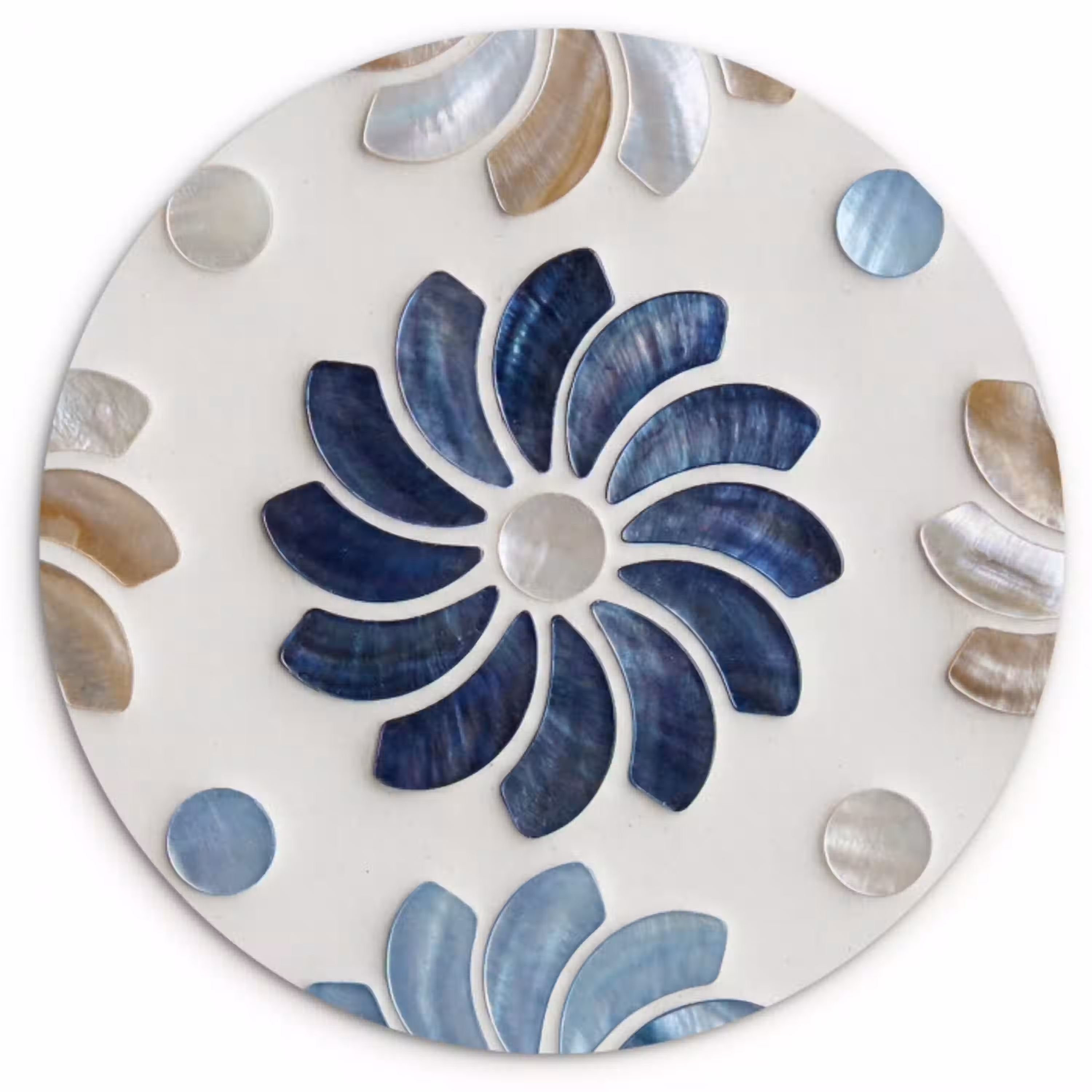 Bloemen - Parelmoer - Abstract - Patroon - Blauw Wandcirkel kunststof plaat 5mm dik klein -3d