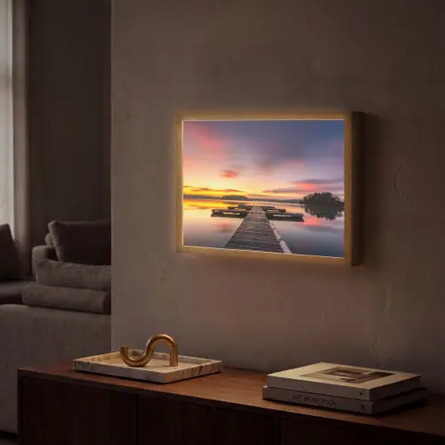 Steiger - Zonsondergang - Water - Zee - Reflectie Light Box met batterij (Wandlamp) middel -sfeer1