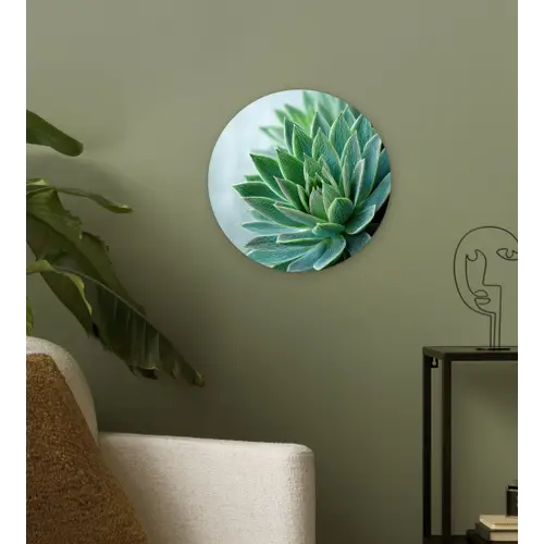 Vetplant - Bladeren - Groen - Wazig Wandcirkel kunststof plaat 5mm dik klein -sfeer3