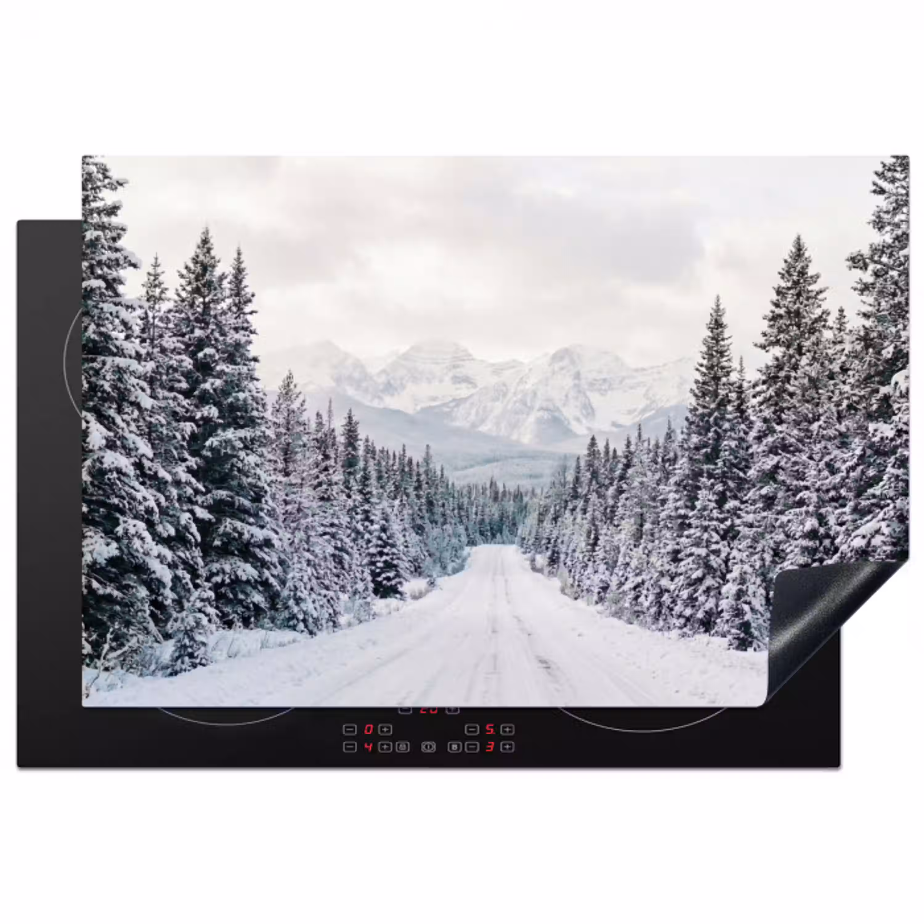 Weg - Sneeuw - Naaldbos - Winter - Avontuurlijk Inductie beschermer vinyl 3mm klein -3d