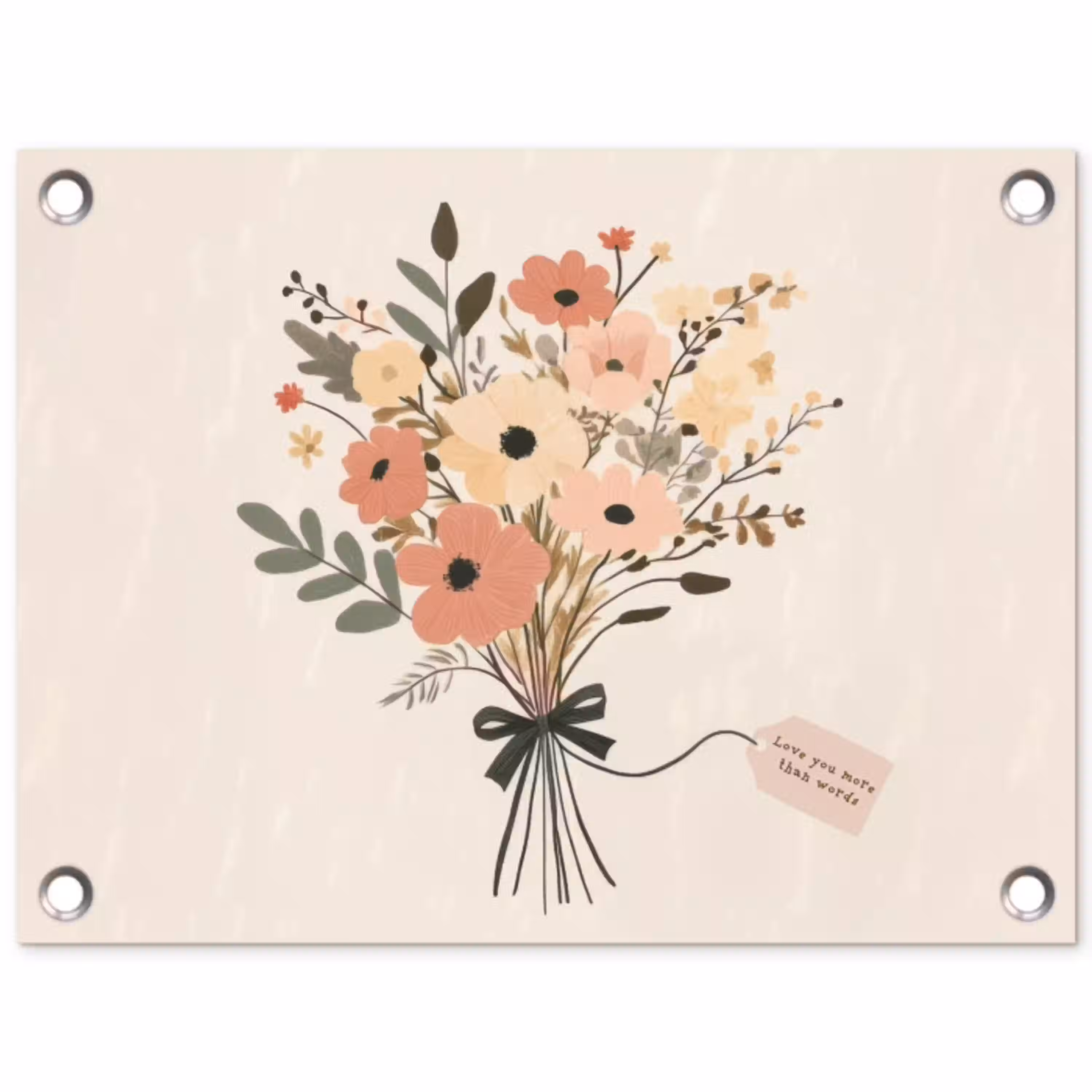 Bloemen - Quote - Beige - Lint tuinposter los doek klein -3d