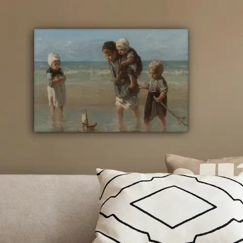 Kinderen der zee - Schilderij van Jozef Israëls canvas 2cm klein -sfeer3