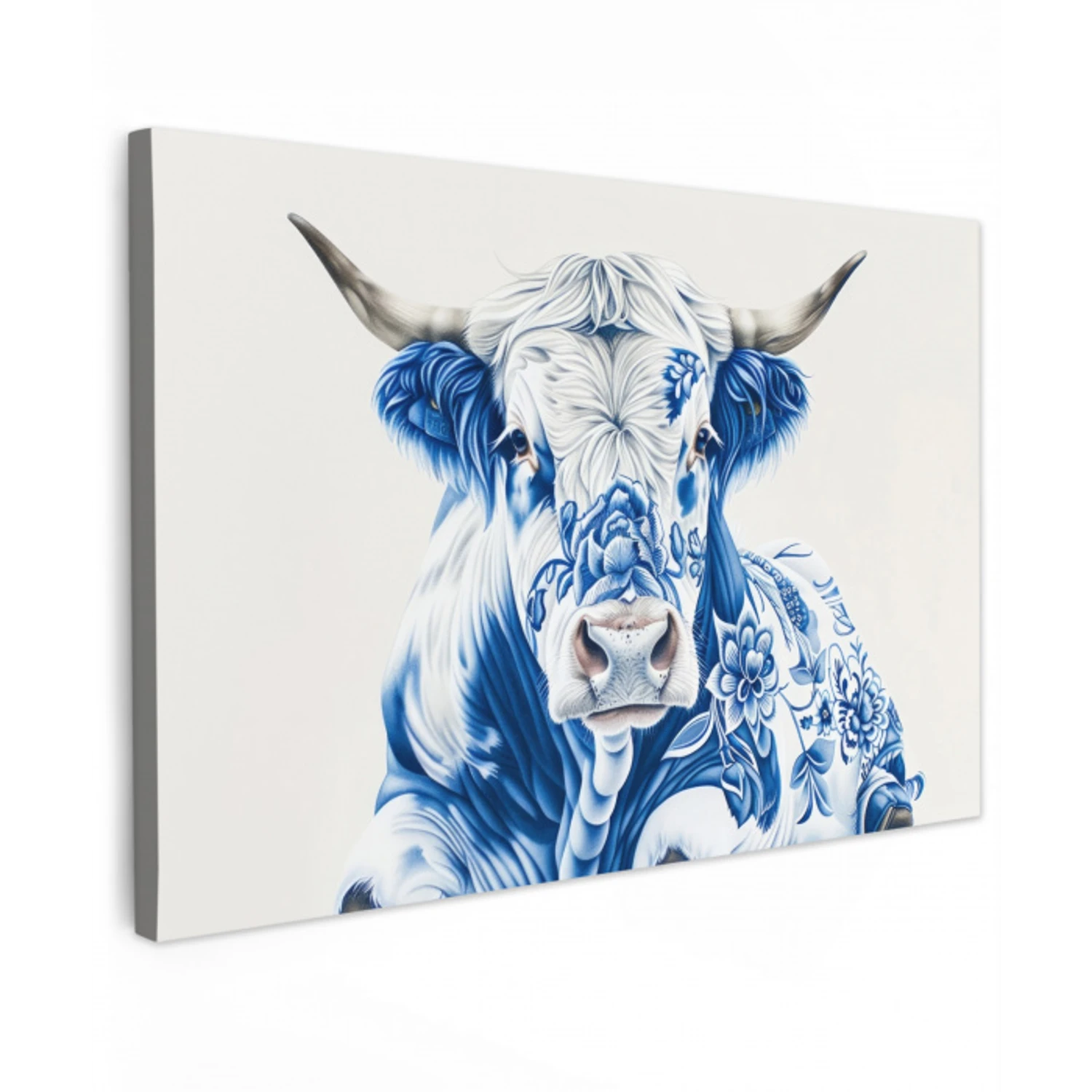 Koe - Delfts blauw - Bloemen - Kunst canvas 2cm klein -z3d