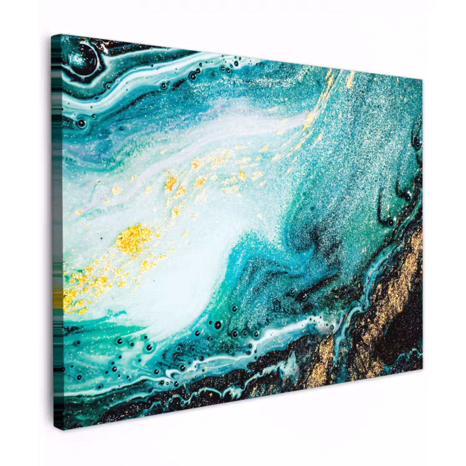 Leinwandbild - Marmoroptik - Blau - Gold - Glitzer - Luxus - Marmor