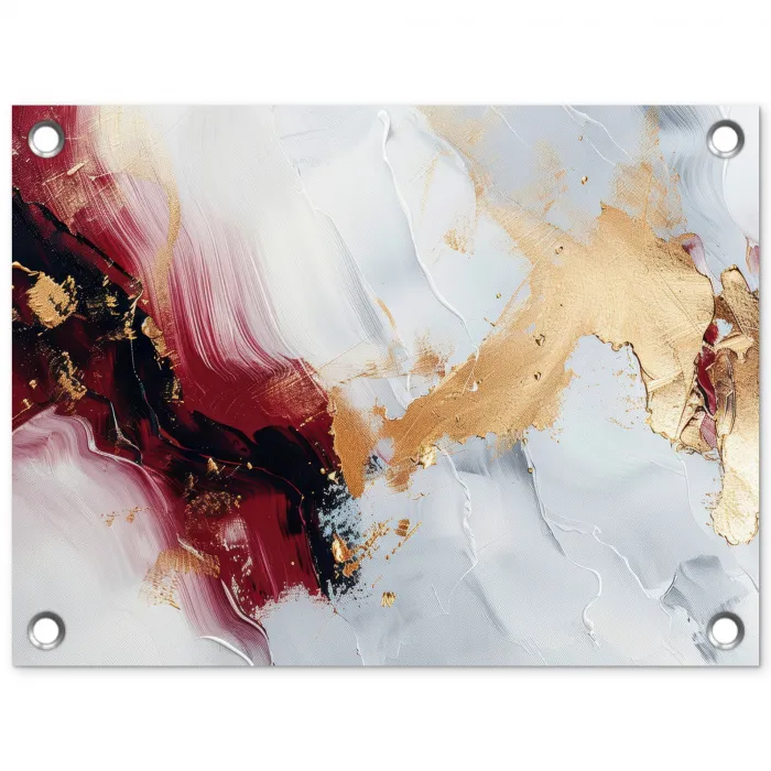 Rood - Abstract - Goud - Modern tuinposter los doek klein -3d