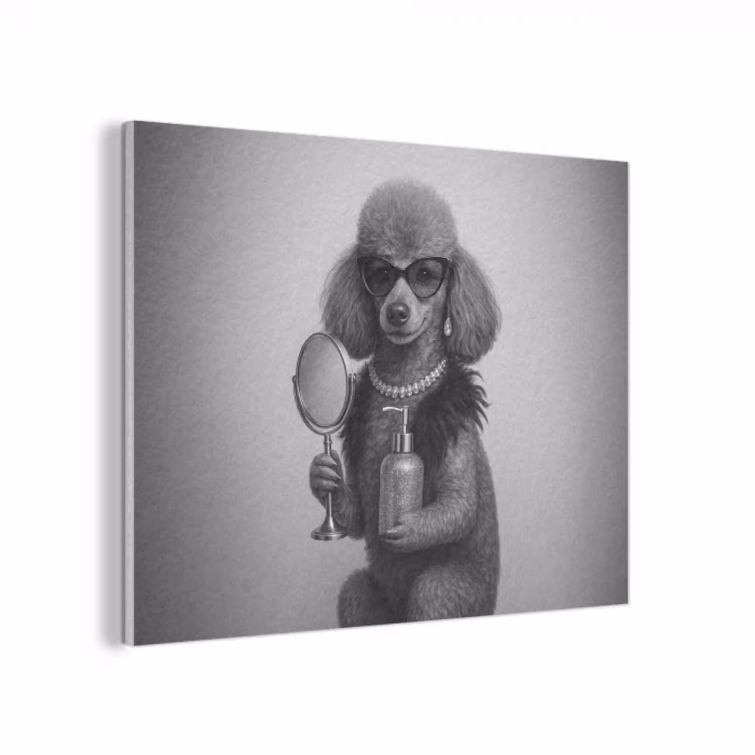 Poedel - Spiegel - Zwart - Wit PET vilt klein -3d