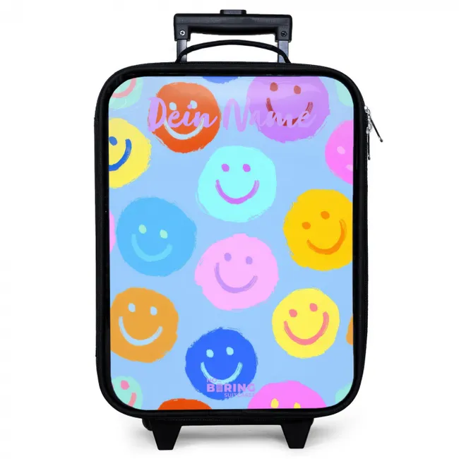 Kinderkoffer mit Name - Heiteres Muster von Smileys