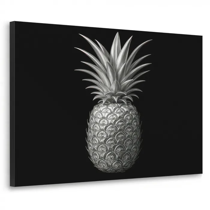 Ananas - Gedetailleerd - Bladeren Textielframe zwart klein -3d