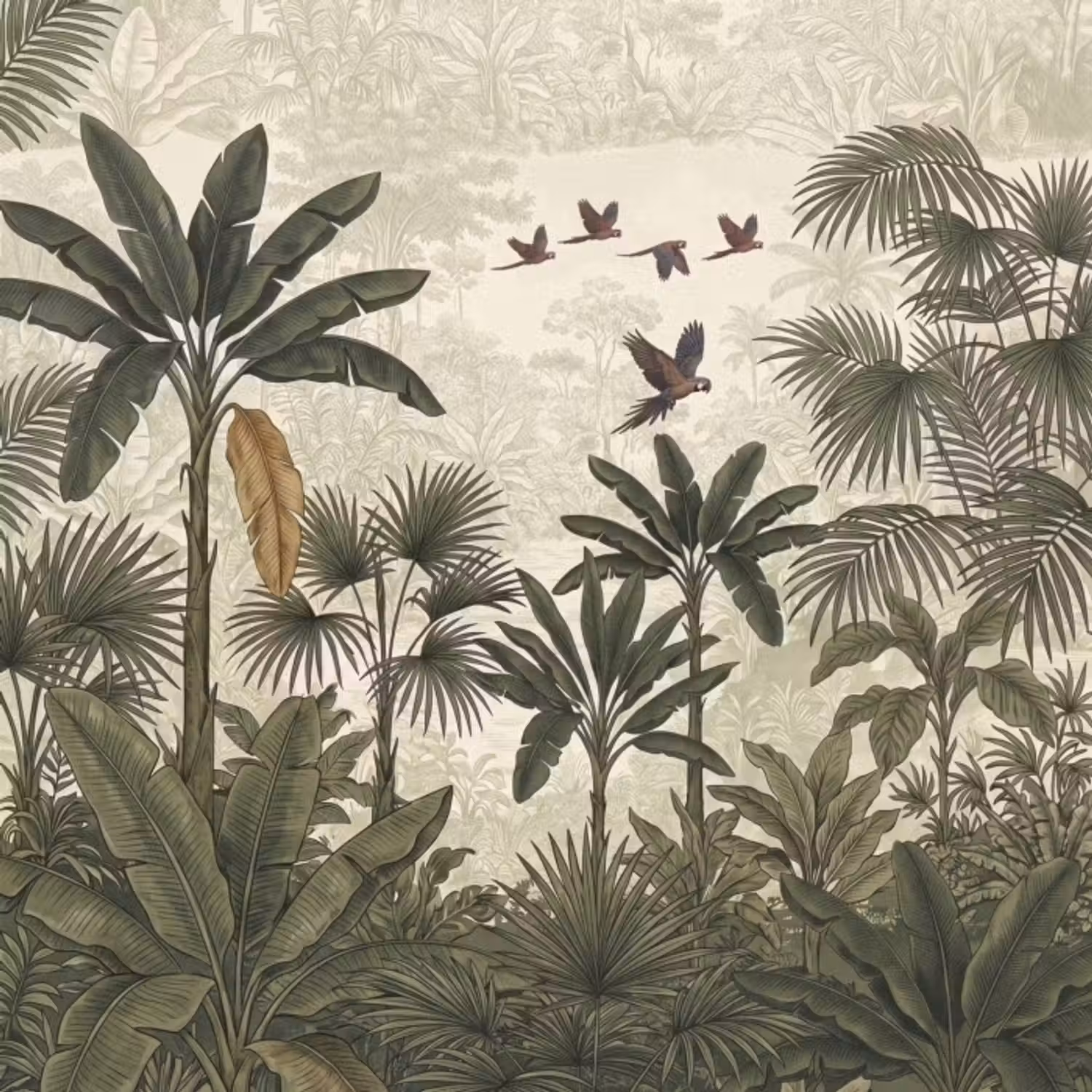 Behang - Papagaaien - Jungle - Tropisch - Green