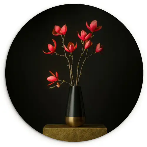 Rode - Bloemen - Vaas Wandcirkel kunststof plaat 5mm dik klein -3d