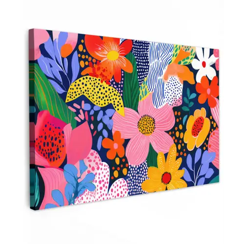 Kleurrijk - Bloemen - Abstract - Stippen canvas 2cm klein -z3d