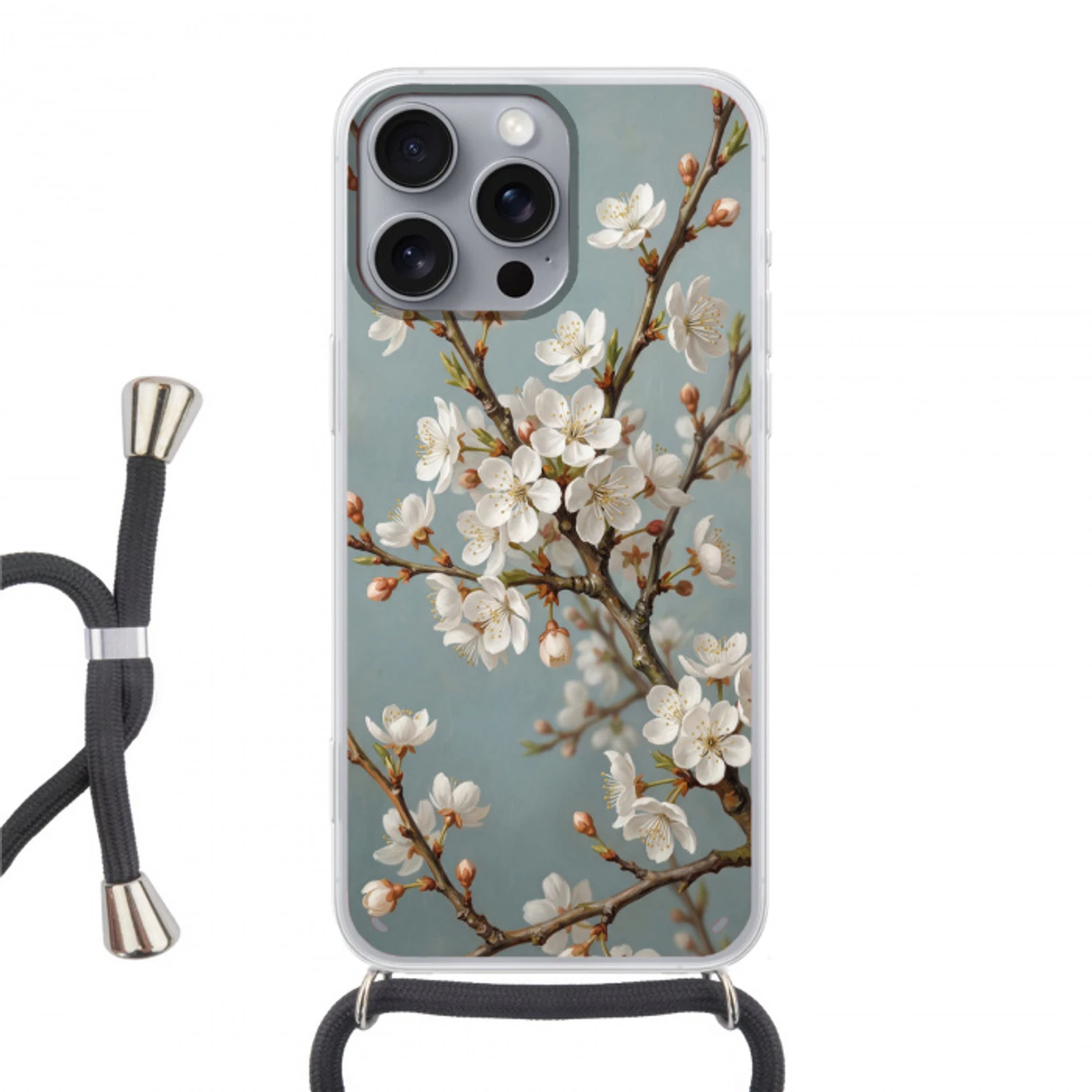 Botanisch - Stilleven - Blauw Hoesje iPhone 16 Pro Max met koord klein -3d